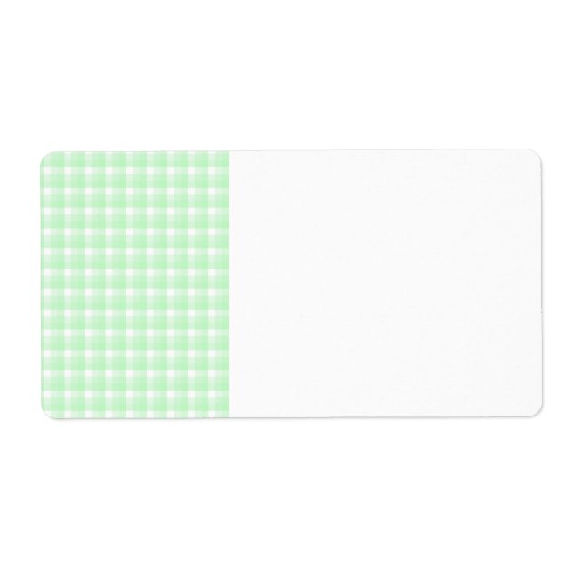 Gingham check pattern. Light Green and White. Label (Front)