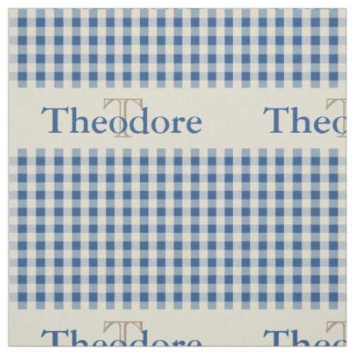 Gingham Check Pattern Monogram Blue Boys Fabric