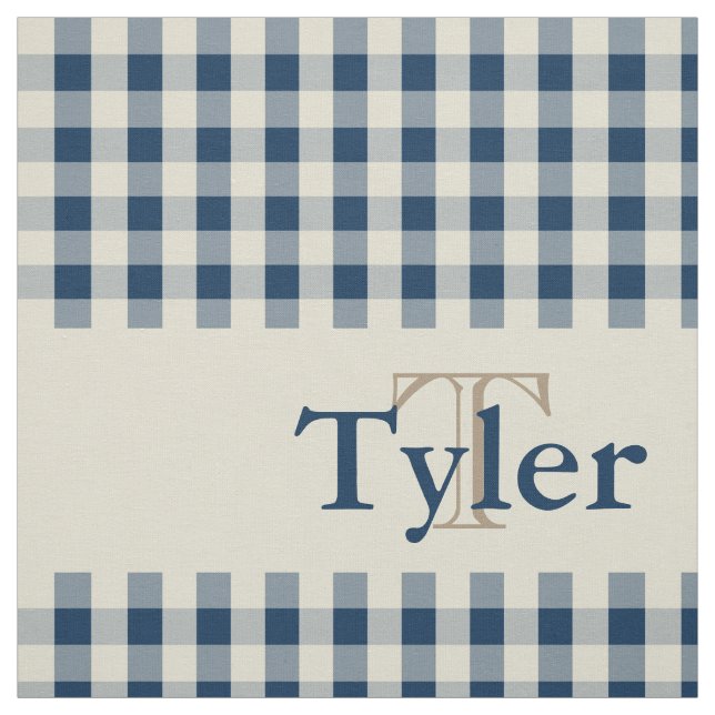 Gingham Check Pattern Monogram Custom Boy's Fabric (Swatch)