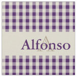 Gingham Check Pattern Monogram Grape Purple Beige Fabric