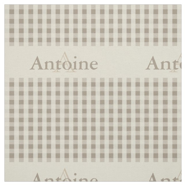 Gingham Check Pattern Monogram Khaki Sand Beige Fabric (Swatch)