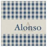 Gingham Check Pattern Monogram Navy Blue Beige Fabric