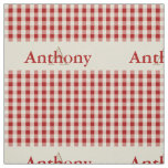 Gingham Check Pattern Monogram Red Beige Fabric
