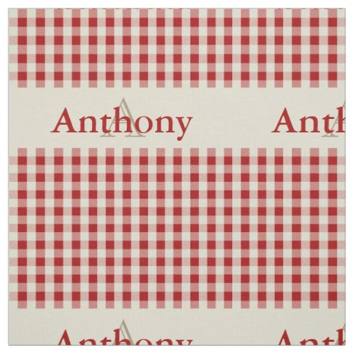 Gingham Check Pattern Monogram Red Beige Fabric