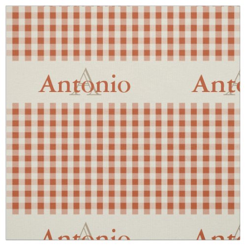 Gingham Check Pattern Monogram Rust Orange Beige Fabric