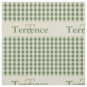 Gingham Check Pattern Monogram Sage Green Boys Fabric