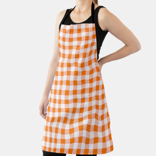 Gingham Check Pattern Orange Apron (Insitu)
