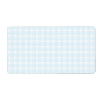 Gingham check pattern. Pale Blue and White. Label