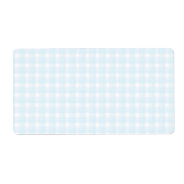 Gingham check pattern. Pale Blue and White. Label (Front)