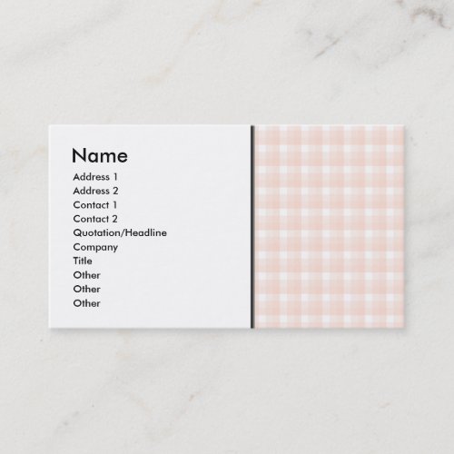Gingham check pattern. Peach pink and white. Business Card Templates