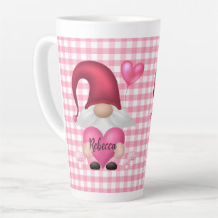 Gingham Check Pattern Personalized Gnome Mug