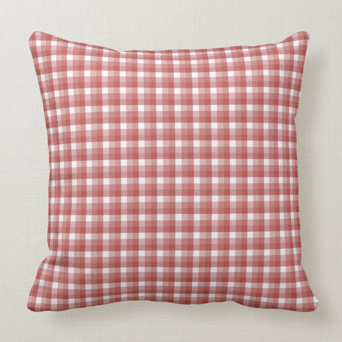 Gingham check pattern. Red and White. Throw Pillows