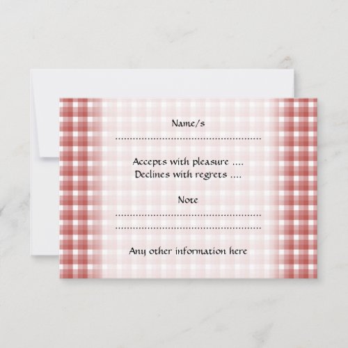Gingham check pattern. Red and White. Personalized Invitations