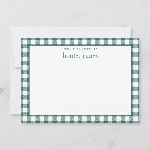 Gingham Check Personalized Dark Teal Flat Note Card
