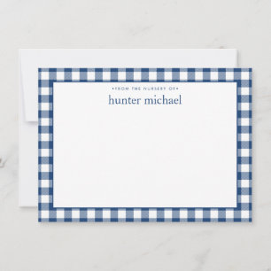 Gingham Check Personalized Navy Blue Flat Note Card