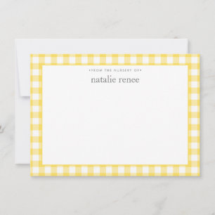 Gingham Check Personalized Yellow Flat Note Card