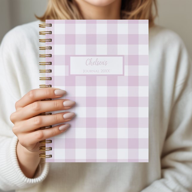 Gingham Check Pink Personalized Journal Notebook (Pink Gingham Check Notebook)