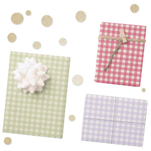 Gingham Check Plaid Hand Drawn Pretty Wrapping Paper Sheets