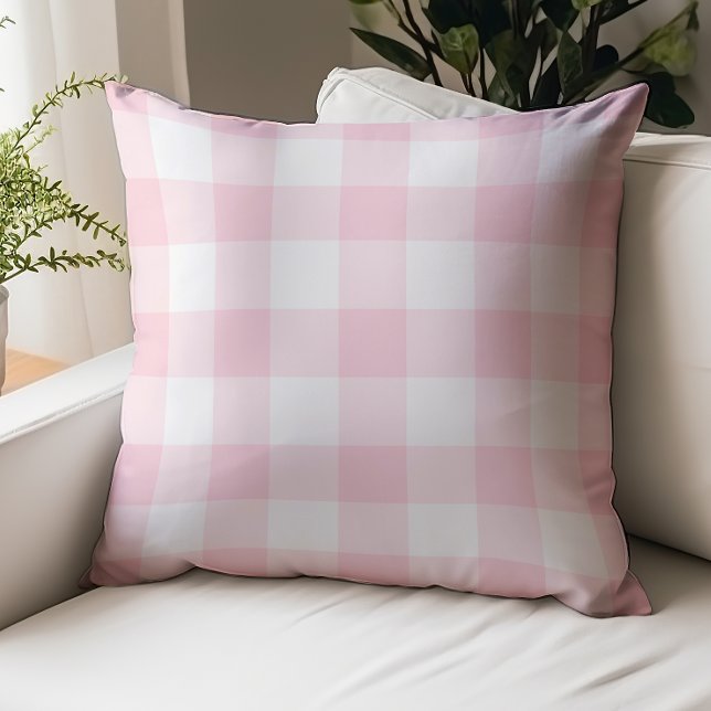Gingham Check Plaid Pattern Pink White Throw Pillow (Creator Uploaded)