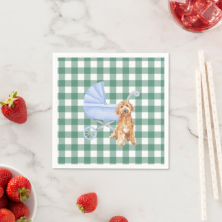 Gingham Check Puppy Golden doodl Baby Shower Napki Napkins