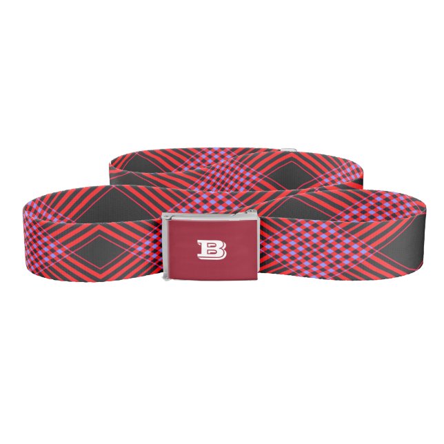 Gingham Check Red and Black Canvas Belt (Zig-Zag)