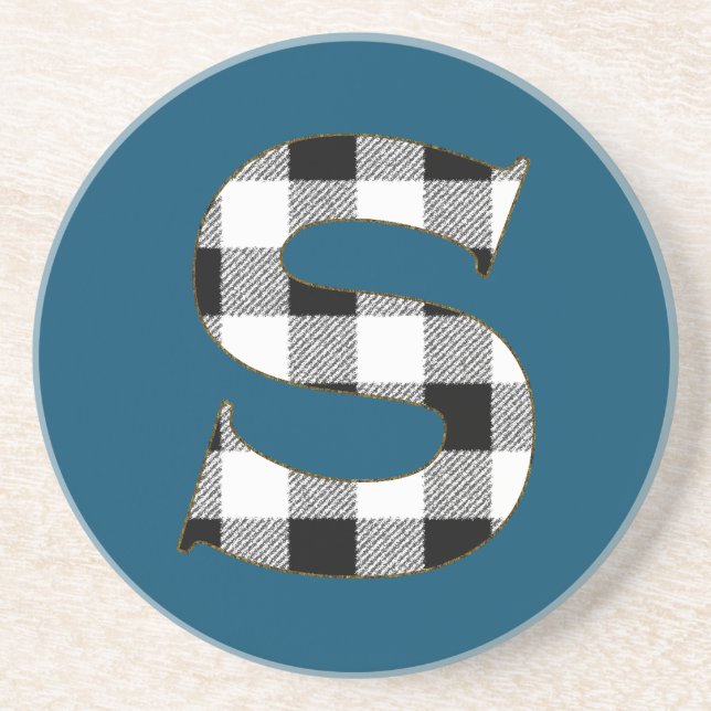 Gingham Check S Sandstone Coaster (Front)