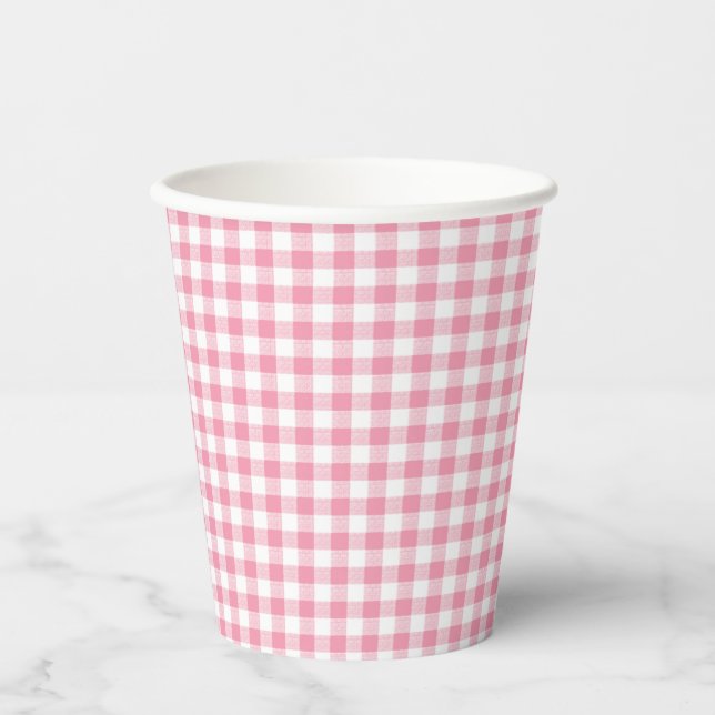 Gingham Check Small Pink Paper Cup (Front)