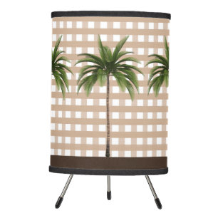 Gingham Check  Three Palm Trees with Brown Stripe Tripod Lamp