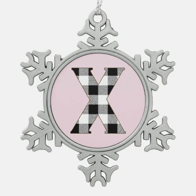 Gingham Check X Snowflake Pewter Christmas Ornament (Front)