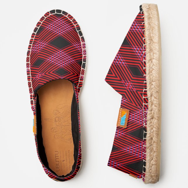 Gingham Checked Red & Black Diagonal Pattern, ZEA Espadrilles (Side)