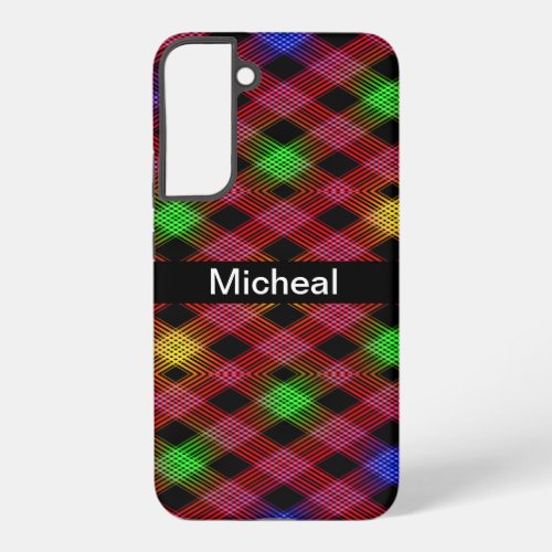 Gingham Checkered Multicolored Pattern Custom Name Samsung Galaxy S22 Case