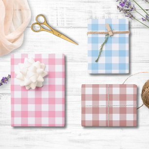 Gingham Checkered Patten Pink, Light Blue, Mauve Wrapping Paper Sheets