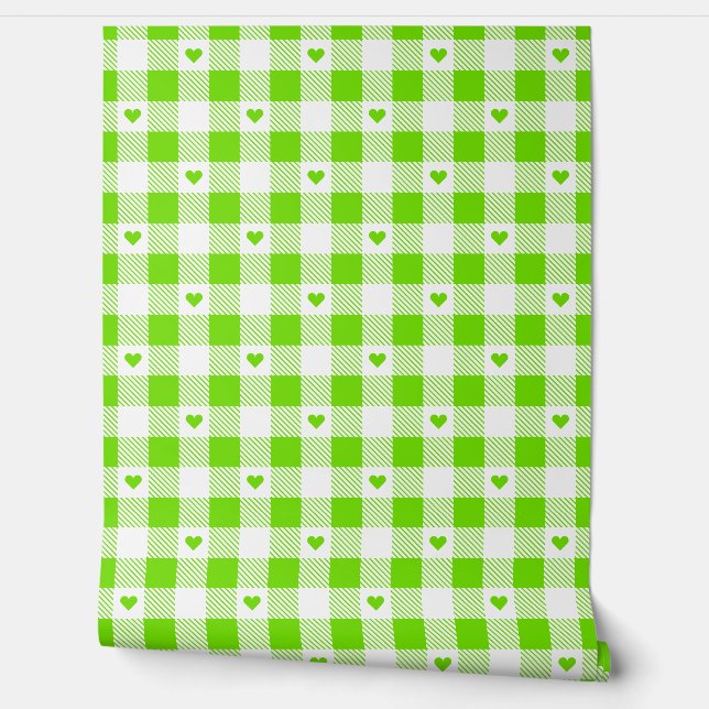 Gingham Checkered Pattern Heart Plaids Wallpaper (Unrolling)