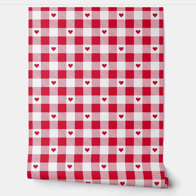 Gingham Checkered Pattern Heart Plaids Wallpaper (Unrolling)