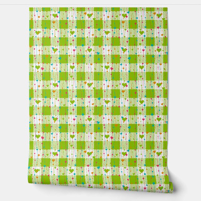 Gingham Checkered Pattern Hearts Seamless Plaids Wallpaper (Unrolling)