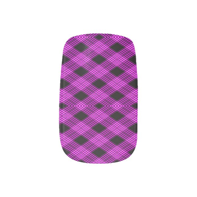 Gingham Checkered Purple and Black Minx Nail Wraps (Left Thumb)