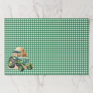 Gingham Checks Green Tractor Birthday Party Paper Pad