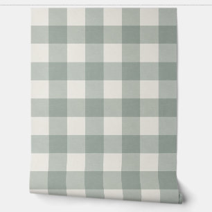 Gingham checks plaid light sage green large wallpaper 