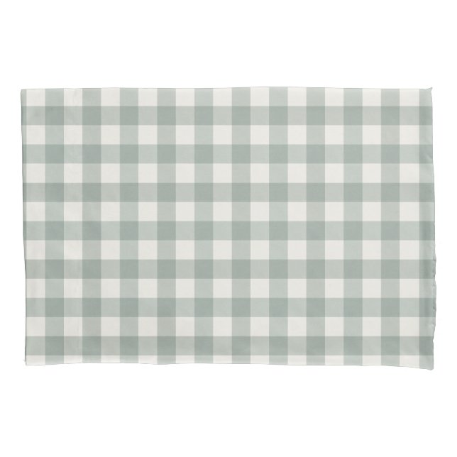 Gingham checks plaid light sage green pillow case (Front)
