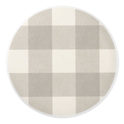 Gingham checks plaid neutral beige ceramic knob