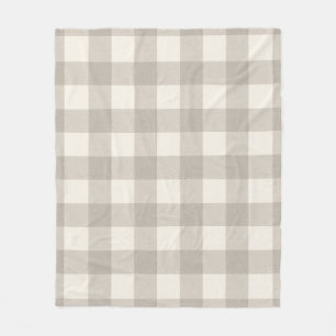 Gingham checks plaid neutral beige fleece blanket
