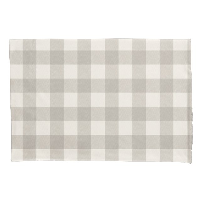 Gingham checks plaid neutral beige pillow case (Front)
