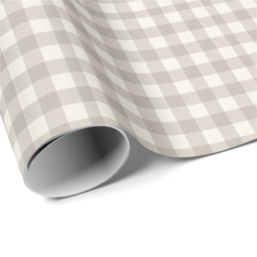 Gingham checks plaid neutral beige wrapping paper