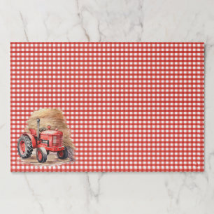 Gingham Checks Red Tractor Birthday Party Paper Pad