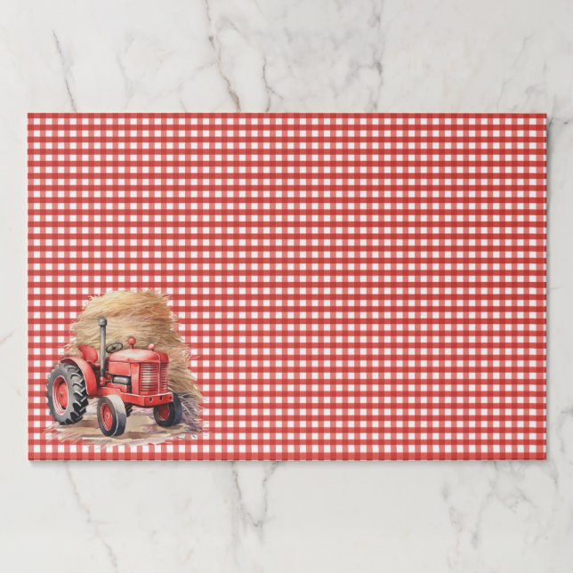 Gingham Checks Red Tractor Birthday Party Paper Pad (Front)