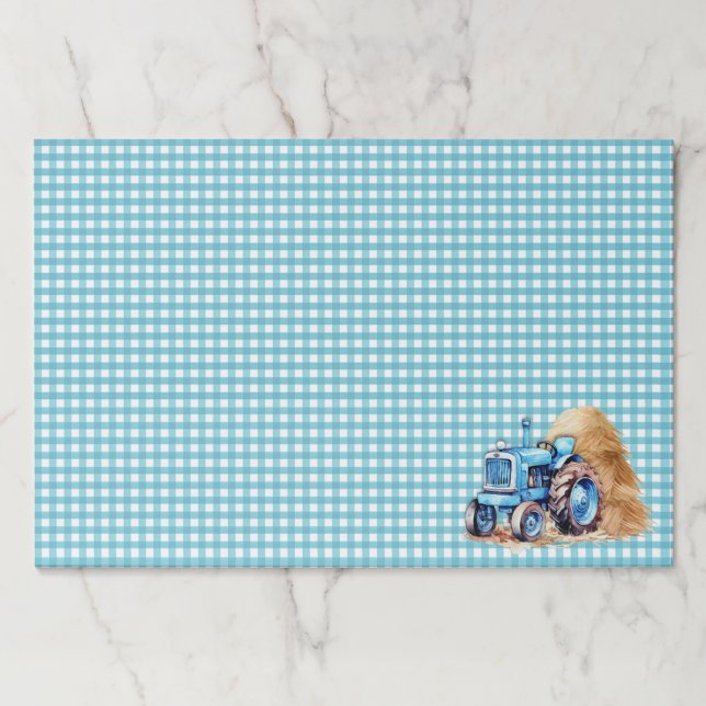 Gingham Checks Tractor Birthday Party Paper Pad (Front)
