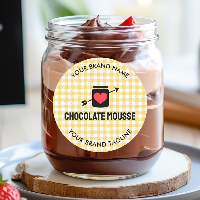 Gingham Checks Yellow Pattern Jar Label Business (Gingham Checks Yellow Pattern Jar Label Business)