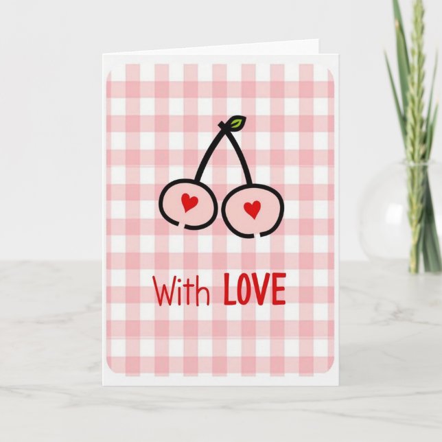 Gingham Cherry Love Card (Front)