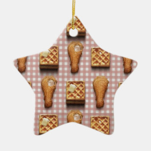gingham chicken waffles ceramic ornament