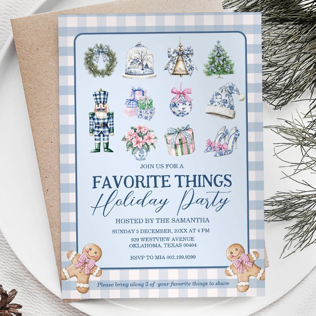 Gingham Chinoiserie Favorite Things Holidays Party Invitation (Creator Uploaded)